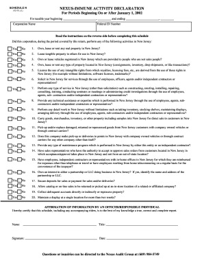 NJ Nexus-Immune Activity Declaration