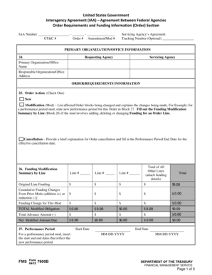 US Federal Interagency Agreement Form 7600B
