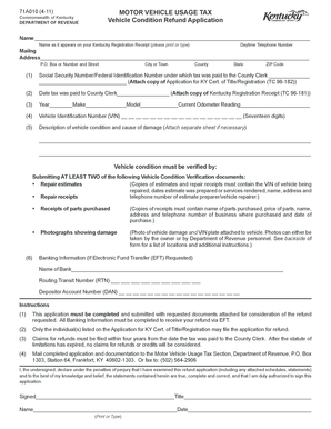 Kentucky Motor Vehicle Usage Tax Refund Application