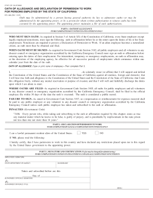 California Oath of Allegiance and Work Permission