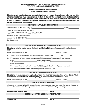 Arizona Statement of Citizenship and Alien Status