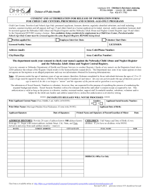 Nebraska Child Care Background Check Consent Form