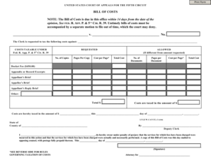US Court of Appeals Bill of Costs