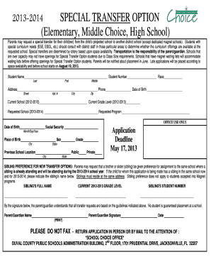 Special Transfer Option Application