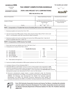 Kentucky KRA Tax Credit Computation Schedule