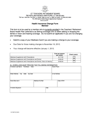 Connecticut Teachers Retirement Board Health Insurance Change Form