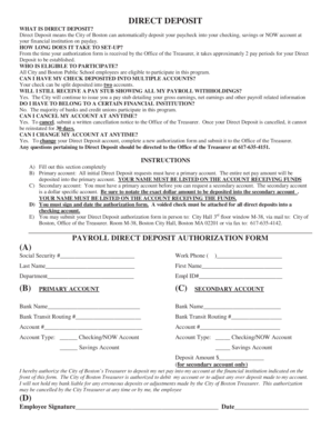 City of Boston Direct Deposit Authorization Form