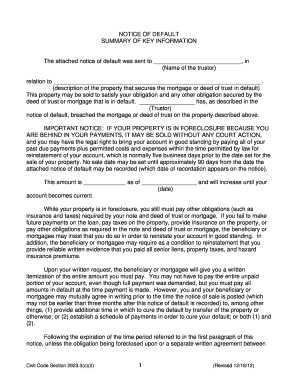 Notice of Default for Mortgage