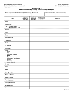 Wisconsin Weekly Driver's Vehicle Inspection Report