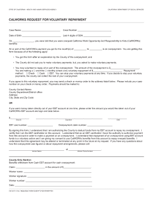 California CalWORKs Request for Voluntary Repayment Form