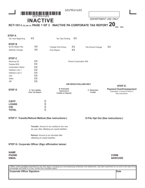 Pennsylvania Inactive Corporate Tax Report