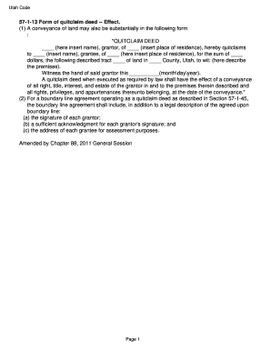 Utah Quitclaim Deed Form