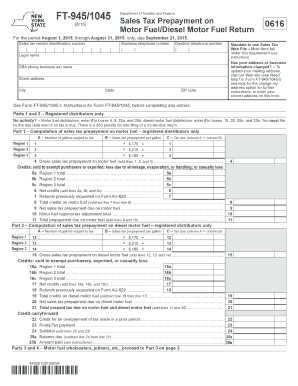 New York Sales Tax Prepayment on Motor Fuel/Diesel Motor Fuel Return