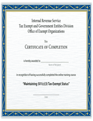 Certificate of Completion for Online Training