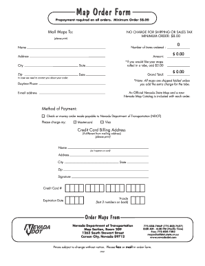 Nevada Department of Transportation Map Order Form