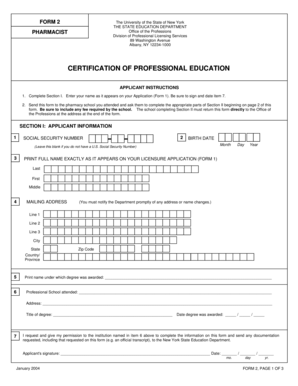 New York Pharmacist Education Certification Form