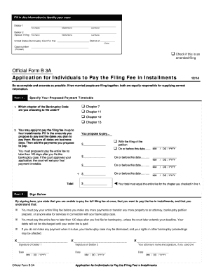 Bankruptcy Filing Fee Installment Application