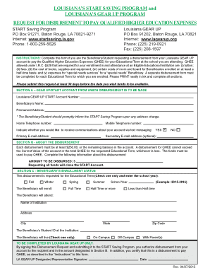 Louisiana GEAR UP Disbursement Request Form