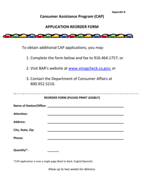 California Consumer Assistance Program Application Reorder Form