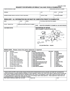 Virginia Salvage Vehicle Examination Request