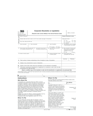 IRS Form 966 Corporate Dissolution or Liquidation