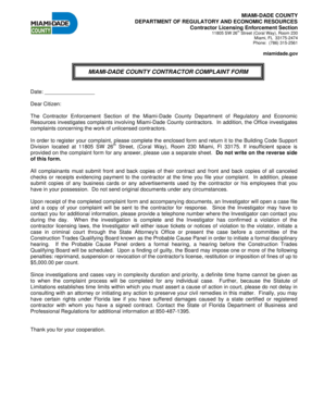 Miami-Dade County Contractor Complaint Form