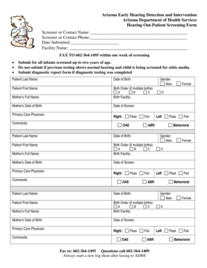 Arizona Hearing Screening Form