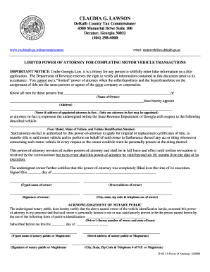 Limited Power of Attorney for Motor Vehicle Transactions