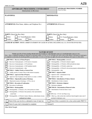 Adversary Proceeding Cover Sheet