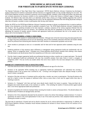 NFHS Medical Release Form for Wrestlers with Skin Lesions