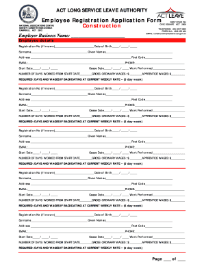 ACT Long Service Leave Authority Employee Registration Application Form