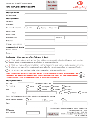 New Employee Starter Form