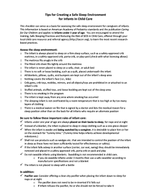 Safe Sleep Environment Checklist for Infants in Child Care