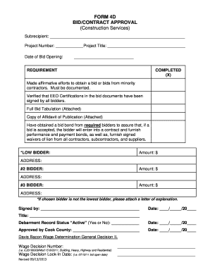 Form 4D Bid Contract Approval