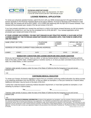 California Physician Assistant License Renewal Form