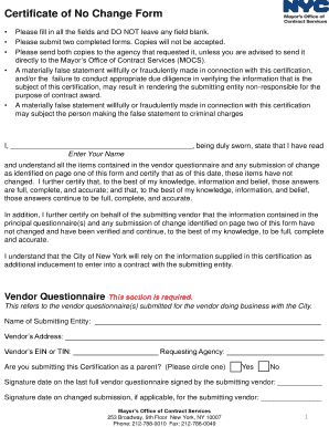 New York City VENDEX Questionnaire