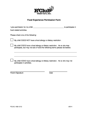 Food Experience Permission Form