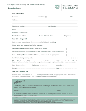 University of Stirling Donation Form