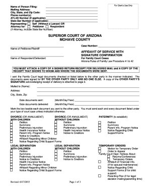 Arizona Affidavit of Service with Signature Confirmation