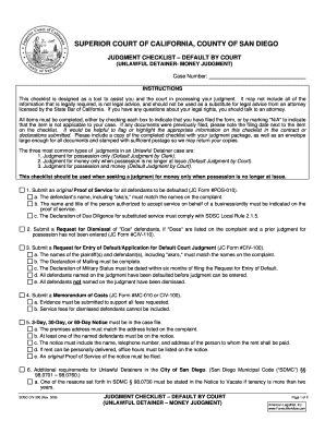California Unlawful Detainer Money Judgment Checklist