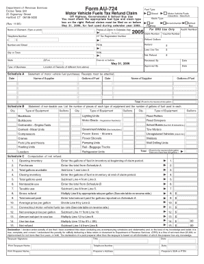 Connecticut Motor Vehicle Fuels Tax Refund Claim Form AU-724