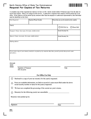 North Dakota Tax Return Request Form