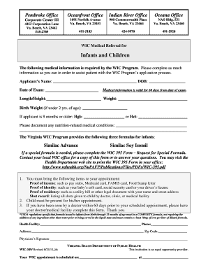 WIC Medical Referral Form for Infants and Children