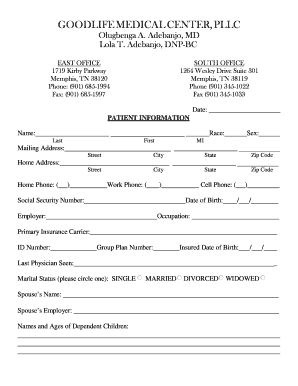 GoodLife Medical Center Patient Information Form