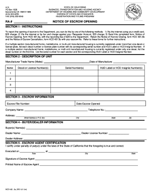 California Notice of Escrow Opening
