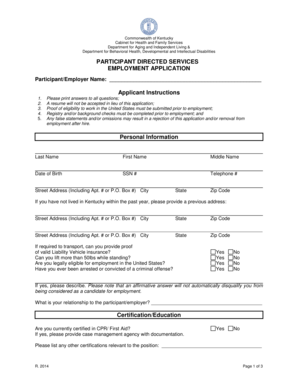 Kentucky Participant Directed Services Employment Application