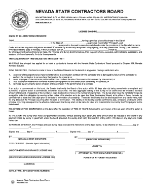 Nevada State Contractors Bond Form