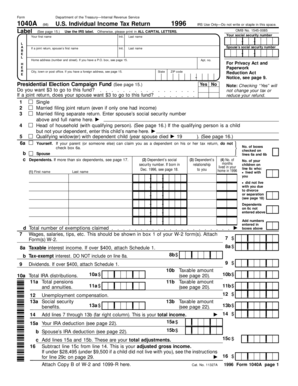1996 US Individual Income Tax Return Form 1040A