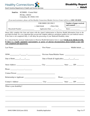 South Carolina Disability Application Form