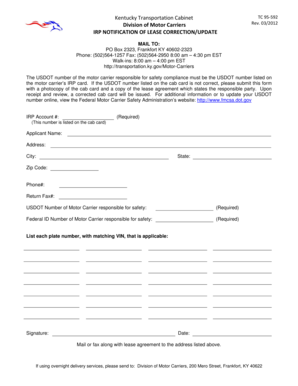 IRP Notification of Lease Correction/Update
